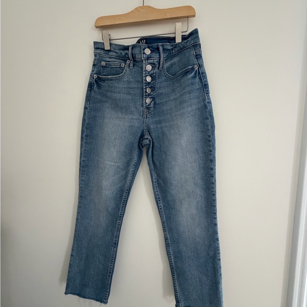 GAP High-Rise Button-Fly Jeans in Medium Blue